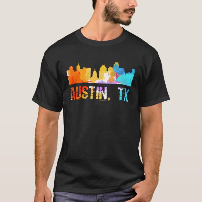 Austin Texas Watercolor Cityscapes and Skyline T-Shirt (Front)