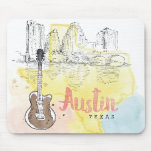 Austin,Texas   Watercolor Sketch Mouse Pad