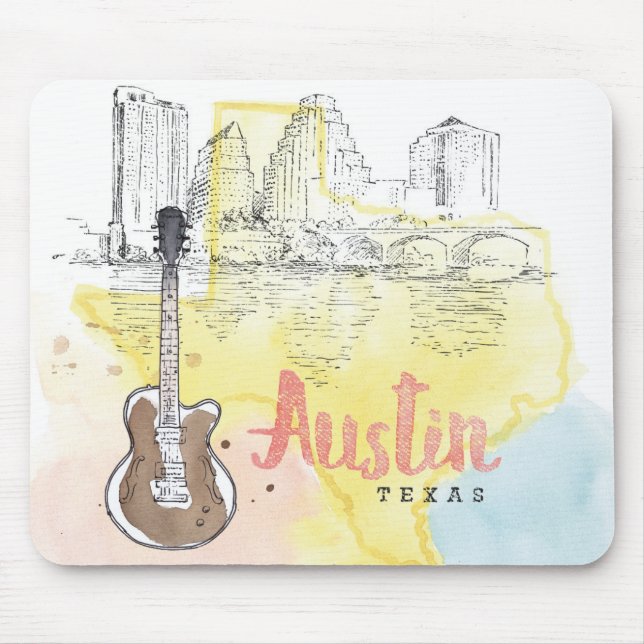 Austin,Texas | Watercolor Sketch Mouse Pad (Front)