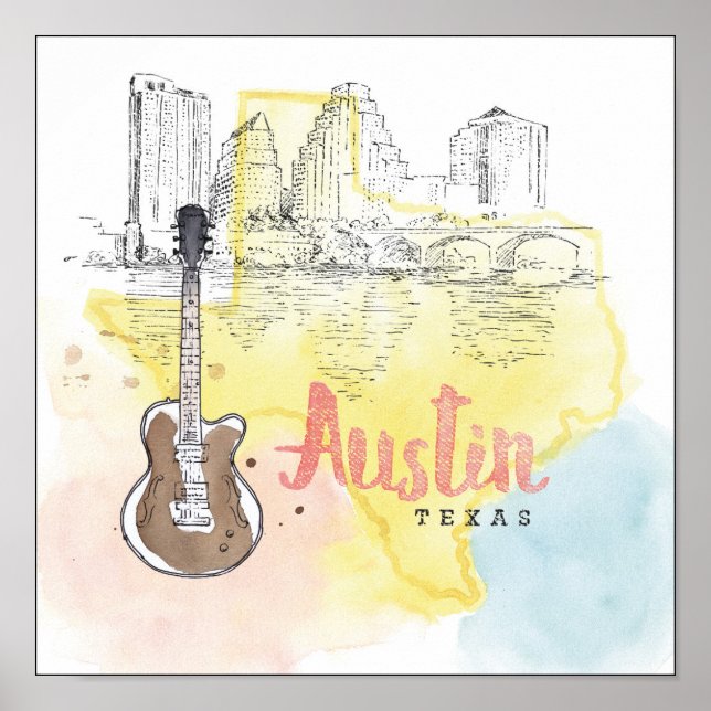 Austin,Texas | Watercolor Sketch Poster (Front)