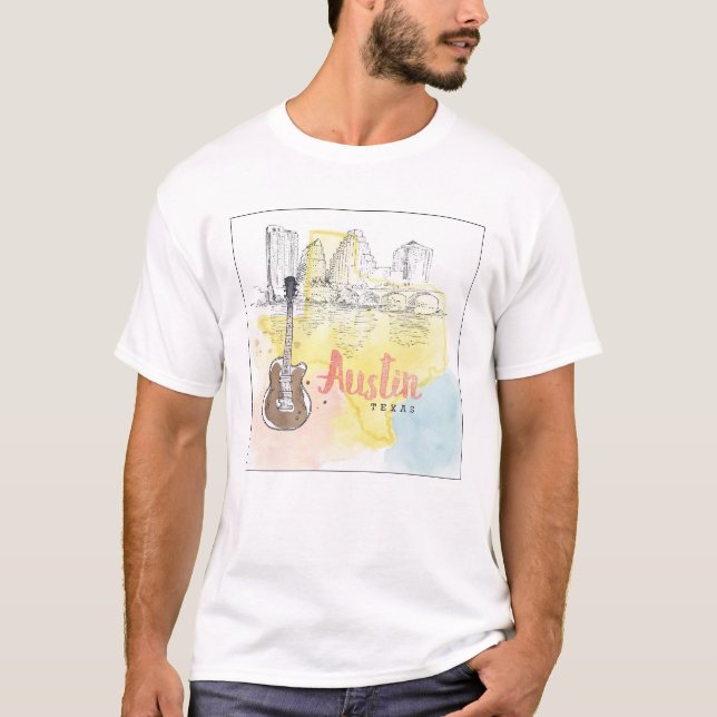 Austin,Texas | Watercolor Sketch T-Shirt (Front)