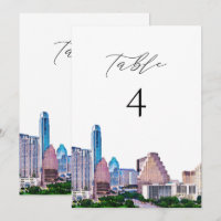 AUSTIN Texas Watercolor Skyline Table Number Card