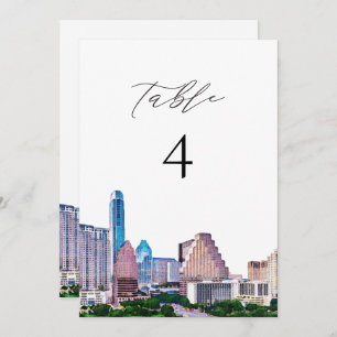 AUSTIN Texas Watercolor Skyline Table Number Card