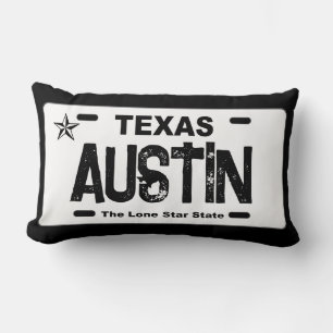 Austin Texas white license plate pillow