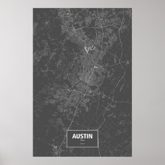 Austin, Texas (white on black) Poster