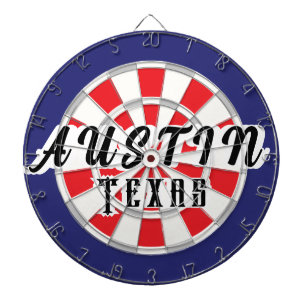 AUSTIN Texas White, Silver, Red, And Navy Blue Dartboard
