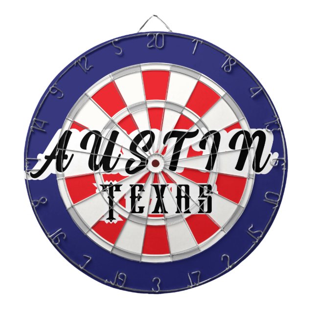 AUSTIN Texas White, Silver, Red, And Navy Blue Dartboard (Front)