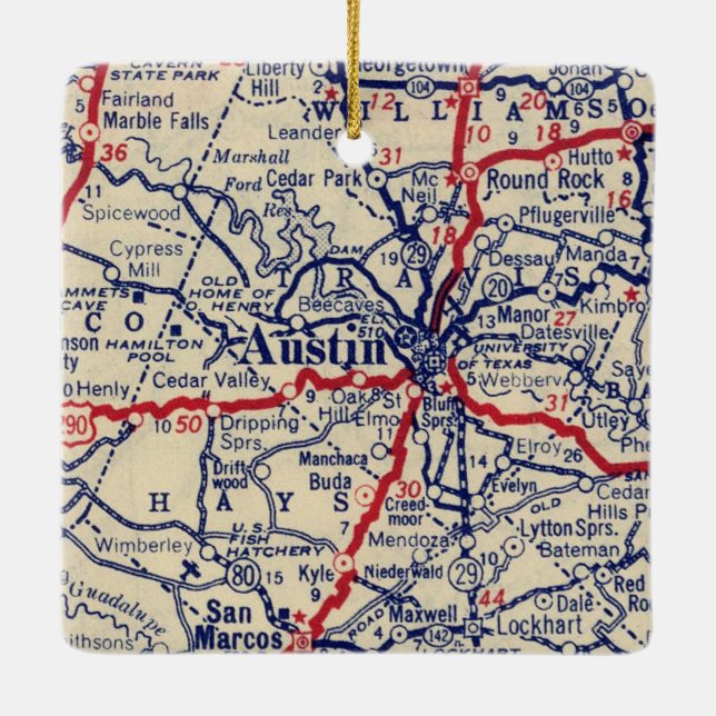 Austin TX 1941 Map Ceramic Ornament (Back)