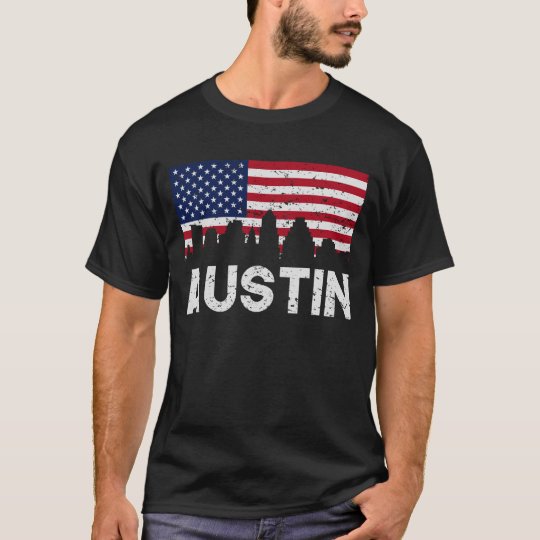 Austin TX American Flag Skyline Distressed T-Shirt
