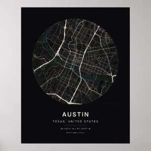 Austin TX Black City Map Art Print