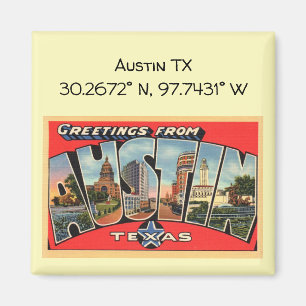 Austin TX Map Coordinates Vintage Style Magnet