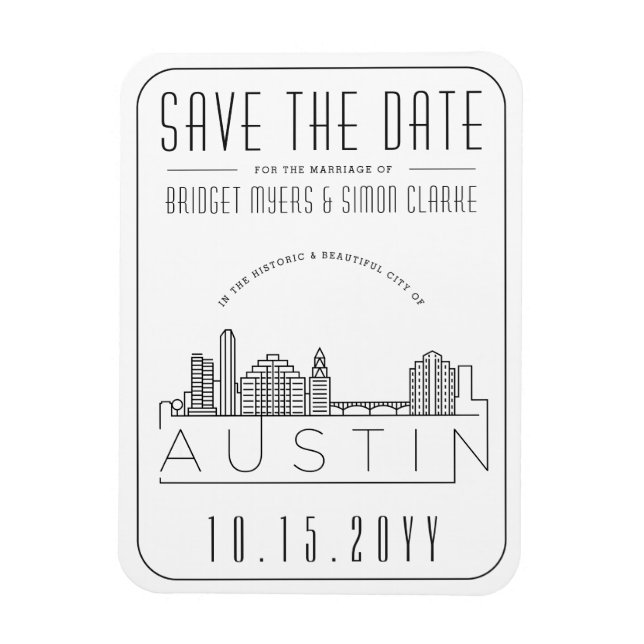 Austin, TX Wedding Stylised Skyline Save the Date Magnet (Vertical)
