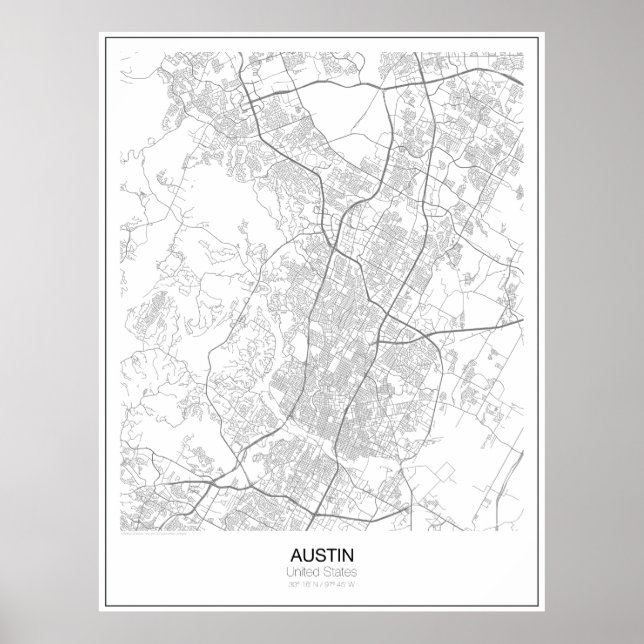 Austin, United States Minimalist Map Poster (Front)
