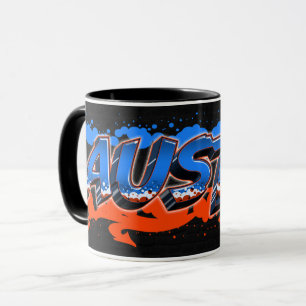 Austin Vorname Name Graffiti blue orange Tasse Mug