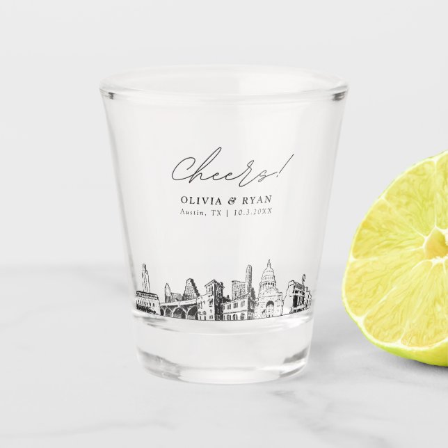 Austin Wedding Favour Personalised Cheers Shot Glass (Front)