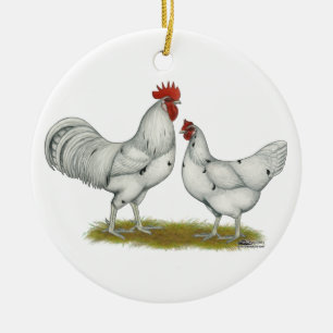 Austra White Chickens Ceramic Ornament