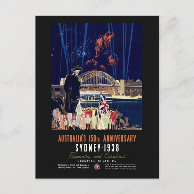 Australia 150th Anniversary Vintage Poster 1938 Postcard (Front)