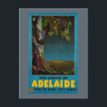 Australia Adelaide Restored Vintage Travel Poster Postcard<br><div class="desc">Restored and digitally enhanced vintage travel poster showing eucalyptus tree on cliff overlooking city lights at night. Imperfections removed. Lights of Adelaide from the Mounty Lofty Ranges Information from all tourist bureaux and travel agencies. Colours corrected.Imperfections removed.</div>