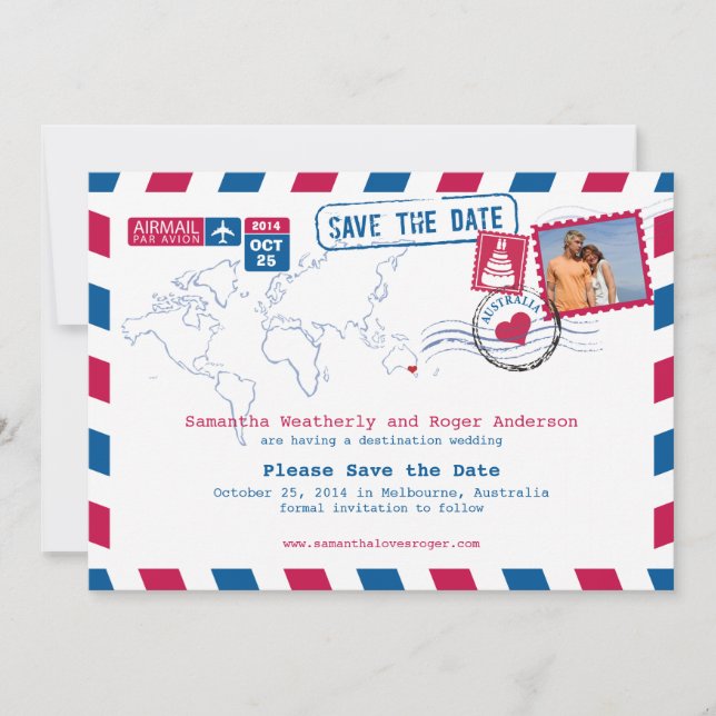 Australia Air Mail Wedding Save The Date (Front)
