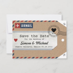 Australia Airmail Luggage Tag Save Date with Map Save The Date