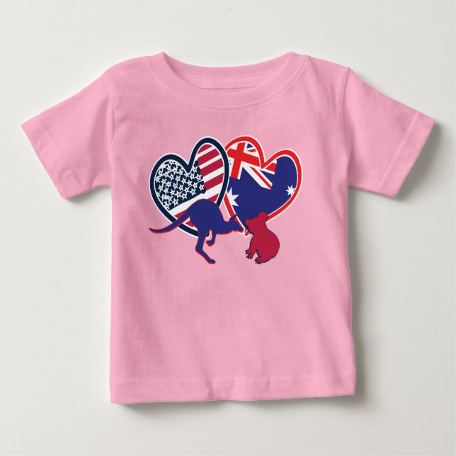 Australia and United States Flag Hearts Baby T-Shirt (Front)