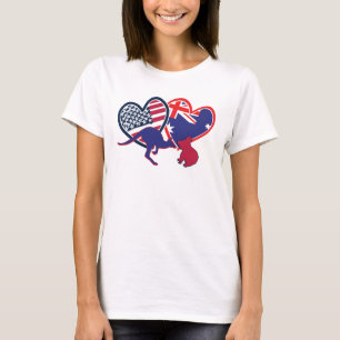 Australia and United States Flag Hearts T-Shirt