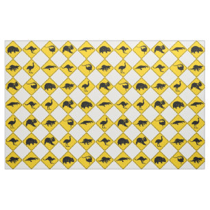 Australia Animal Road Sign Checkerboard Pattern Fabric