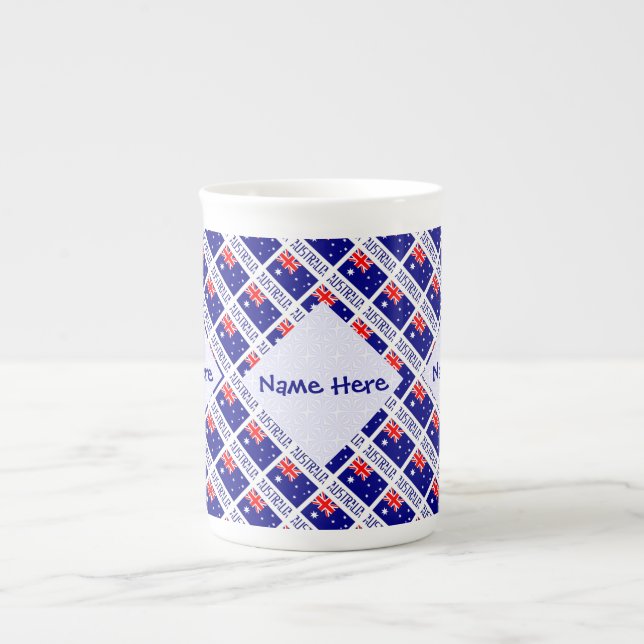 Australia Australian.Flag Tiled Blue Personalised Bone China Mug (Front)