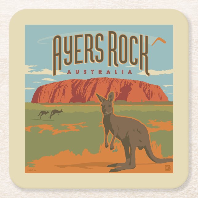 Australia | Ayers Rock Kangaroos Square Paper Coaster (Front)