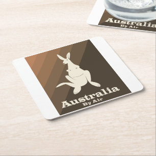 Australia By Air Kangaroo travel poster. Square Paper Coaster