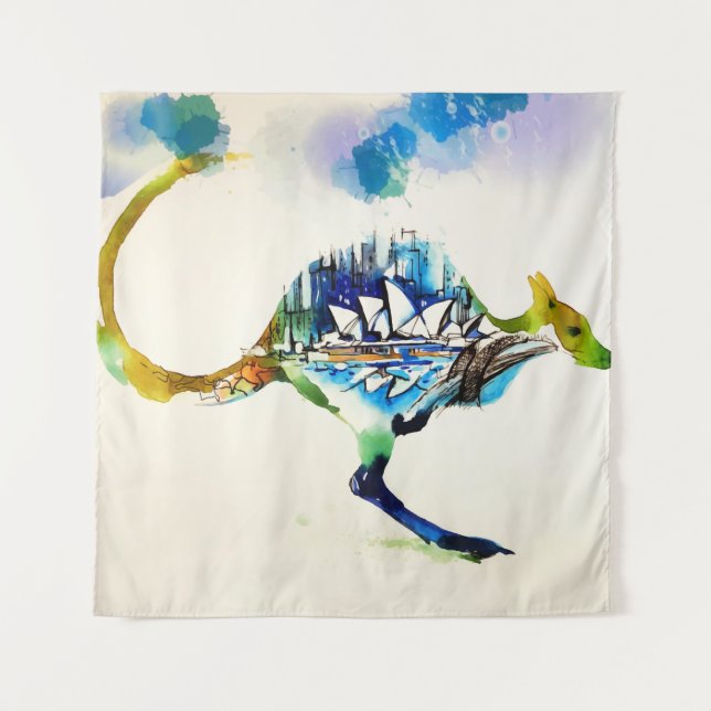 Australia City Skyline Travel Love Watercolor Tapestry (Front)