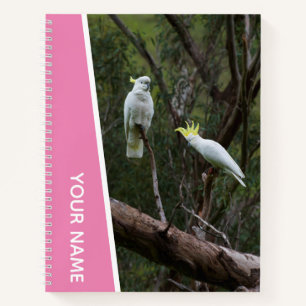 Australia Cockatoo Parrot Bird Couple, Pink Notebook