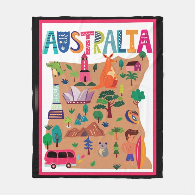 Australia colourful travel poster fleece blanket (Front)