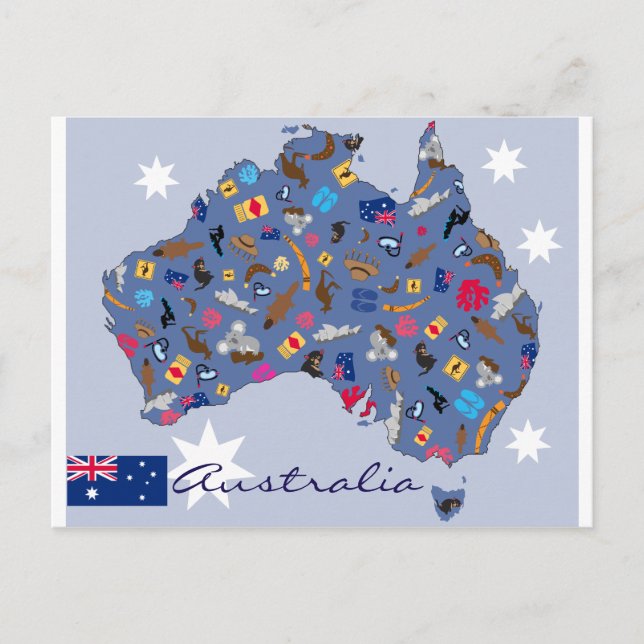 Australia country shape with icons postcard (Front)