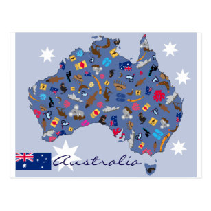 Australia country shape with icons postcard