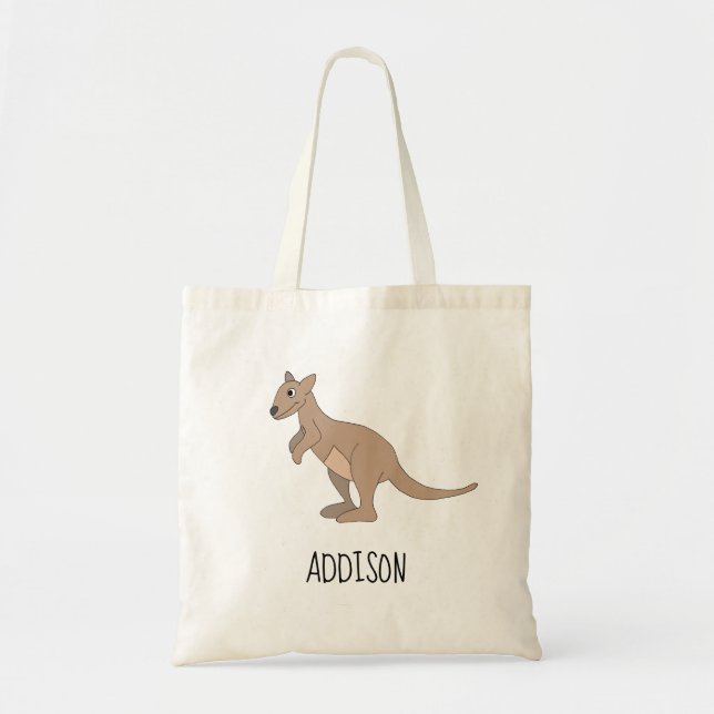 Australia Cute Kangaroo Doodle and Name Kids Tote Bag (Front)