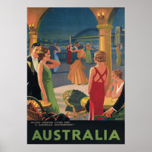 Australia, Dance Party, Vintage Travel Poster