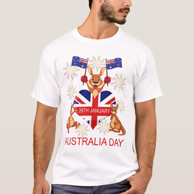 AUSTRALIA DAY 26TH JANUARY KANGAROOS, FLAGS, HEART T-Shirt (Front)