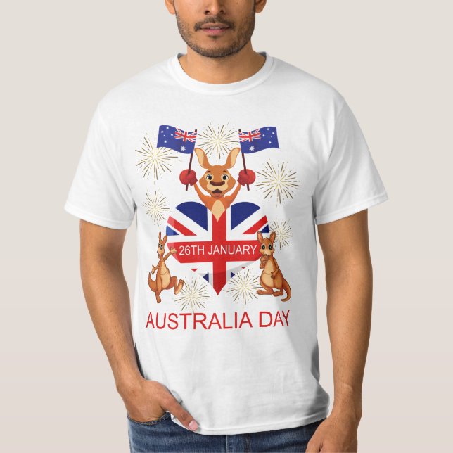 AUSTRALIA DAY 26TH JANUARY KANGAROOS, FLAGS, HEART T-Shirt (Front)