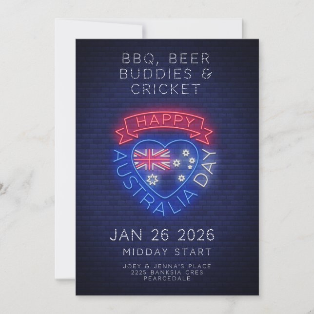 Australia Day Aussie Neon National Public Holiday Invitation (Front)