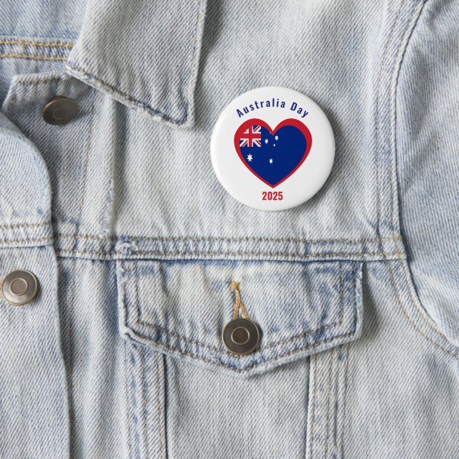 Australia day flag heart custom 6 cm round badge (In Situ)