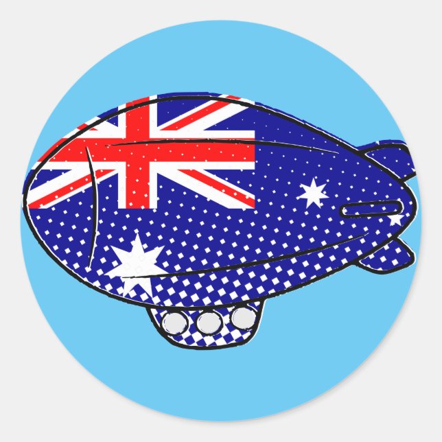 Australia Flag Blimp Balloon In Blue Sky Custom Classic Round Sticker (Front)