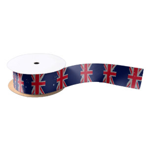 Australia Flag Design in Carbon Chrome Styles Satin Ribbon