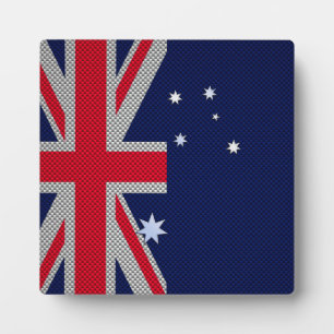 Australia Flag Design in Carbon Fibre Chrome Style Plaque