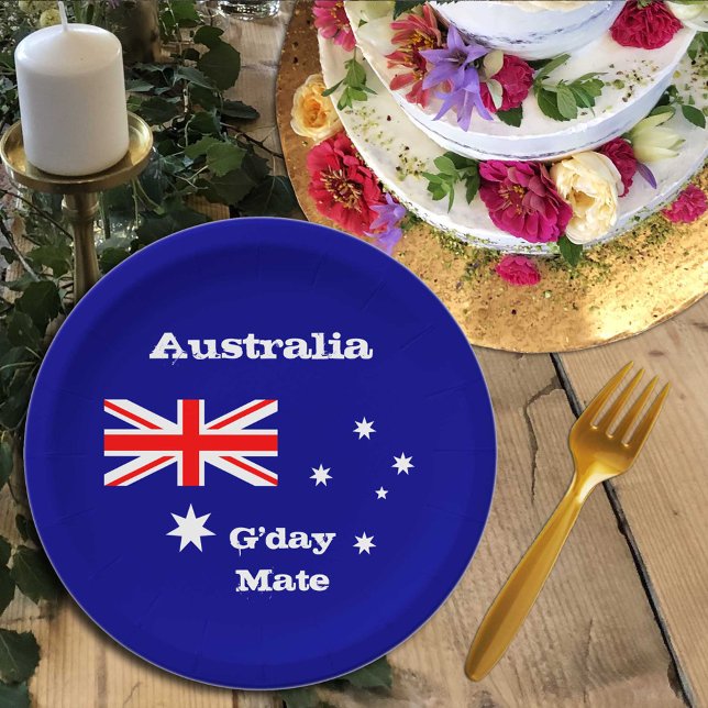 Australia flag & G'day Mate, party, sports /rugby  Paper Plate (Creator Uploaded)