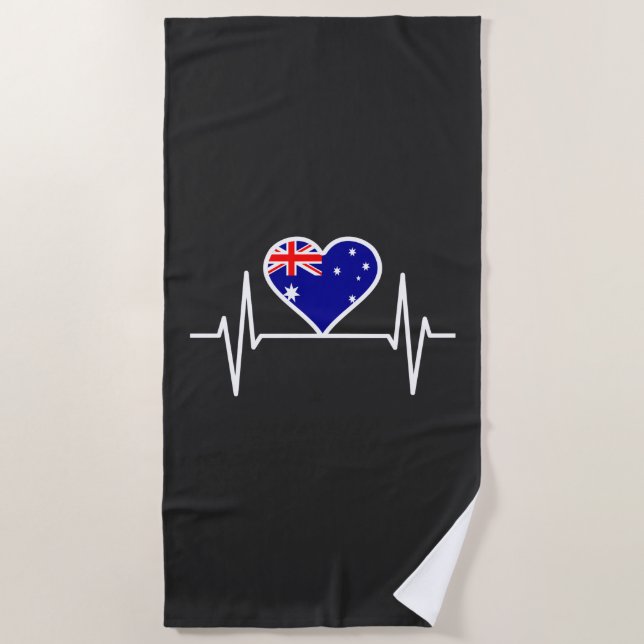 Australia Flag Heartbeat Beach Towel (Front)