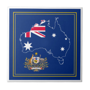 Australia Flag Map & Emblem Ceramic Tile