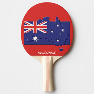 AUSTRALIA FLAG & MAP Personalised RED Ping Pong Paddle