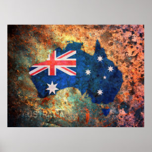 Australia Flag Map Poster