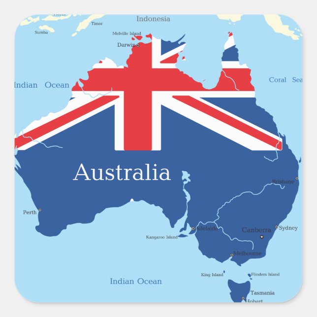 Australia Flag Map Silhouette Square Sticker (Front)